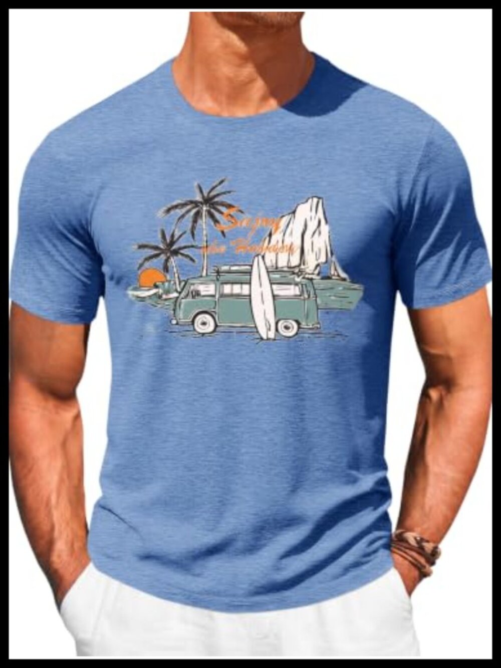 Men's Graphic Crew Neck Short Sleeve Beach Print T-Shirt